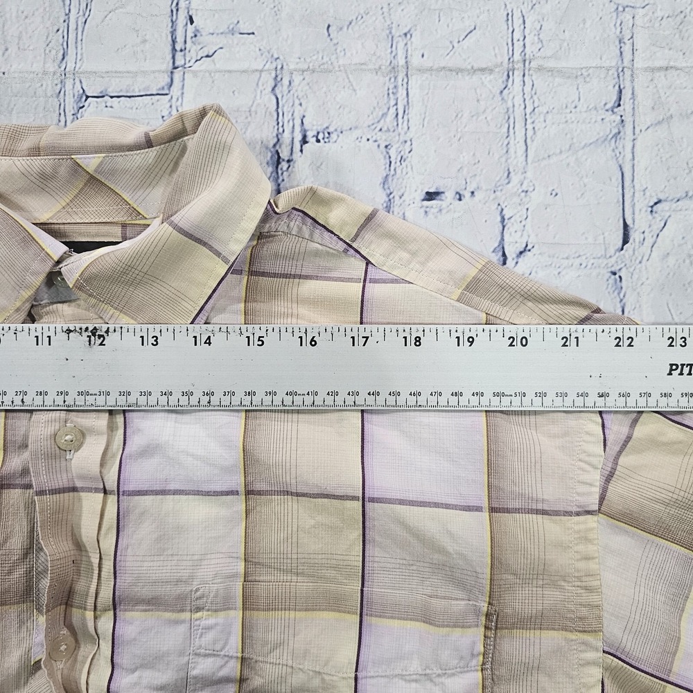 Sean John Shirt MENS SZ XXL Beige Purple Plaid Button Up Short Sleeve Y2K Diddy - Picture 5 of 11